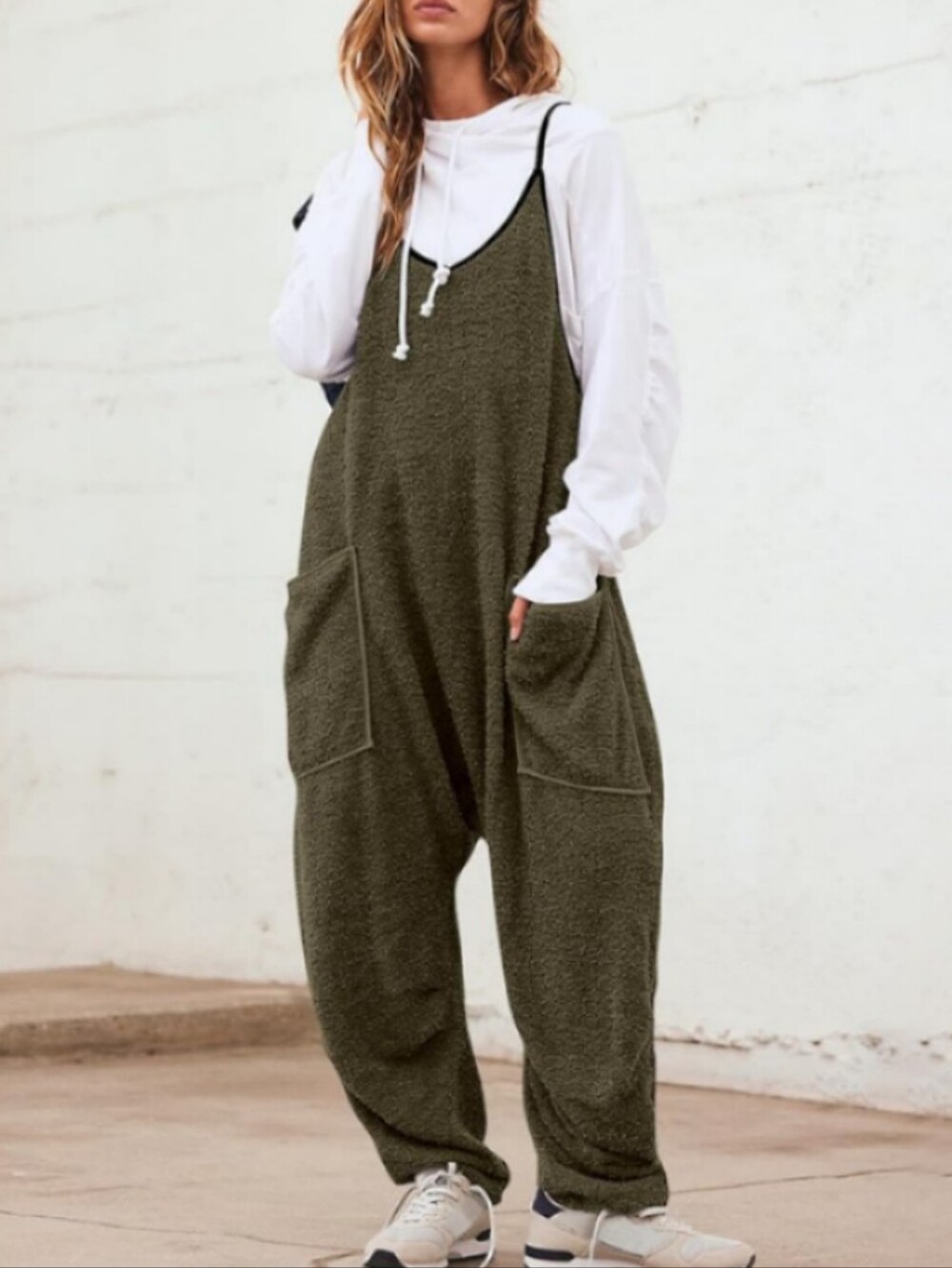 Moa Moa Olive Green Fuzzy Pocket Jumpsuit